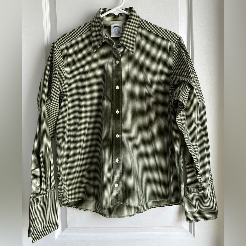 Vintage Brooks Brothers Women’s Shirt Yellow & Navy Gingham Long Sleeve Size S